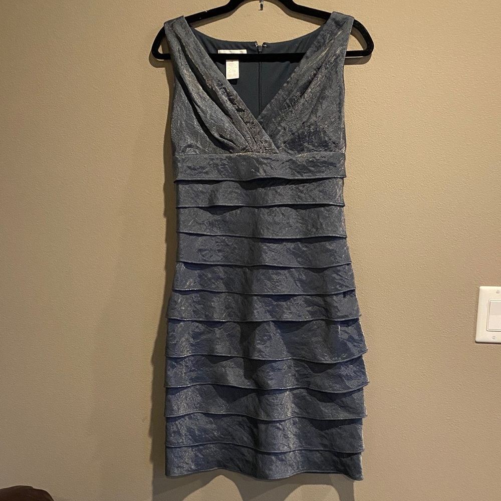 London Times Layered Shimmering Blue Mini Dress